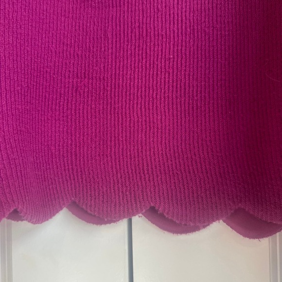 Evenlyn Ribbed Textured Scalloped Hem and Bell Sleeve Fuchsia Sweater Blouse - Picture 3 of 7